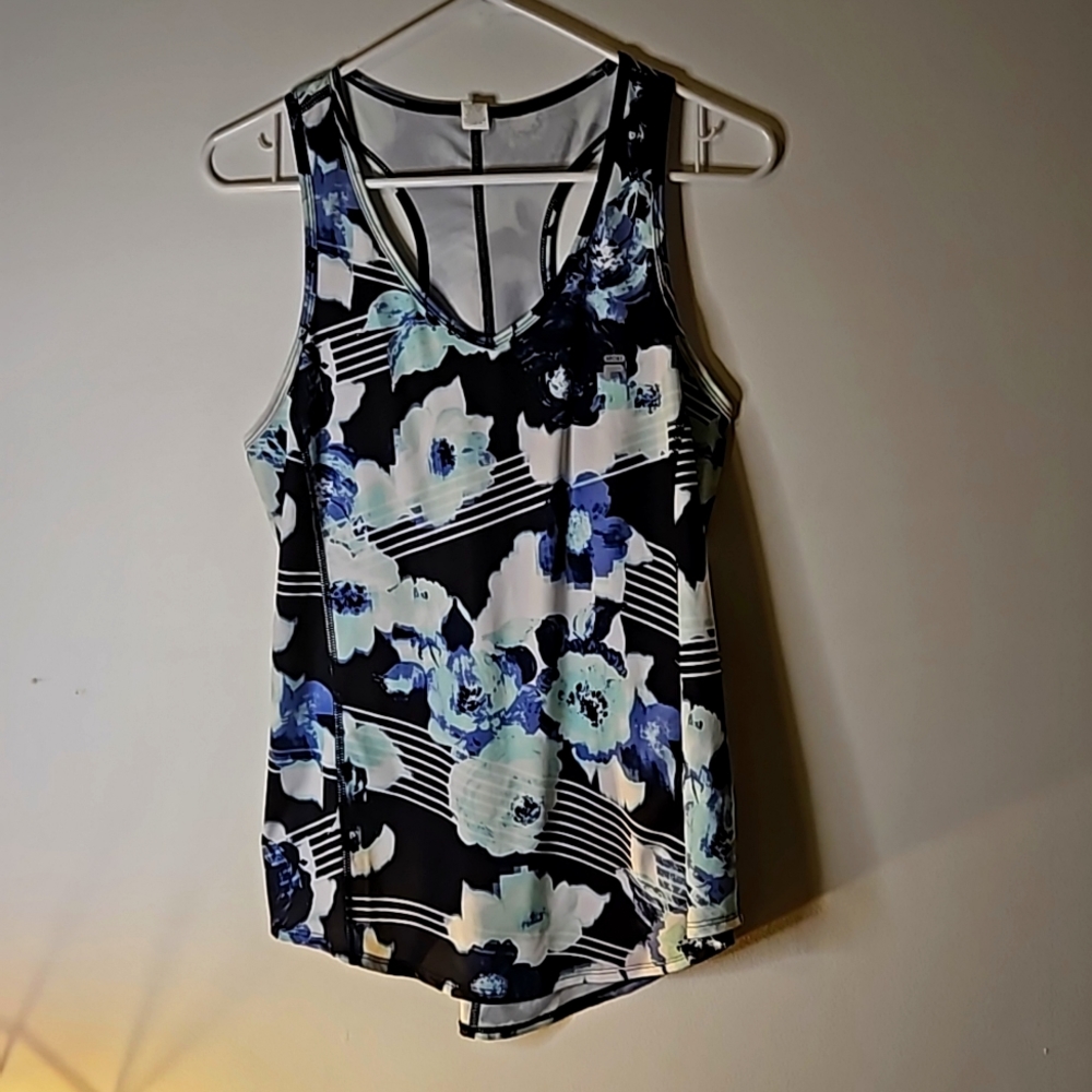FILA Teal and Black Floral Athletic Tank Top